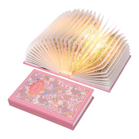 Gilded Book Lamp, Ideal Gift for Book Lovers, Rechargeable Portable Touch Control Book Light with Vivid Flower Printed Pages, 360° Foldable, Stylish Decor for Home/Library/Bookshelf (Pink)