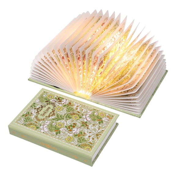 Gilded Book Lamp, Ideal Gift for Book Lovers, Rechargeable Portable Touch Control Book Light with Vivid Flower Printed Pages, 360° Foldable, Stylish Decor for Home/Library/Bookshelf (Green)
