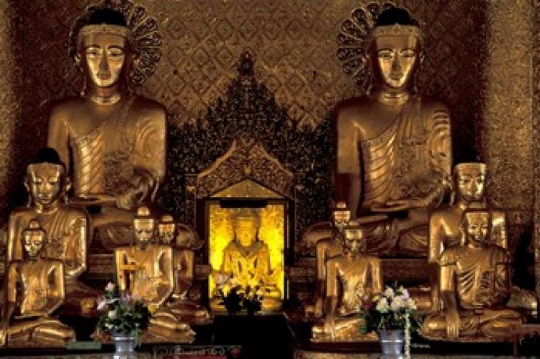 Gilded Buddha Statues Myanmar Canvas Art - Keren Su DanitaDelimont (36 x 24)