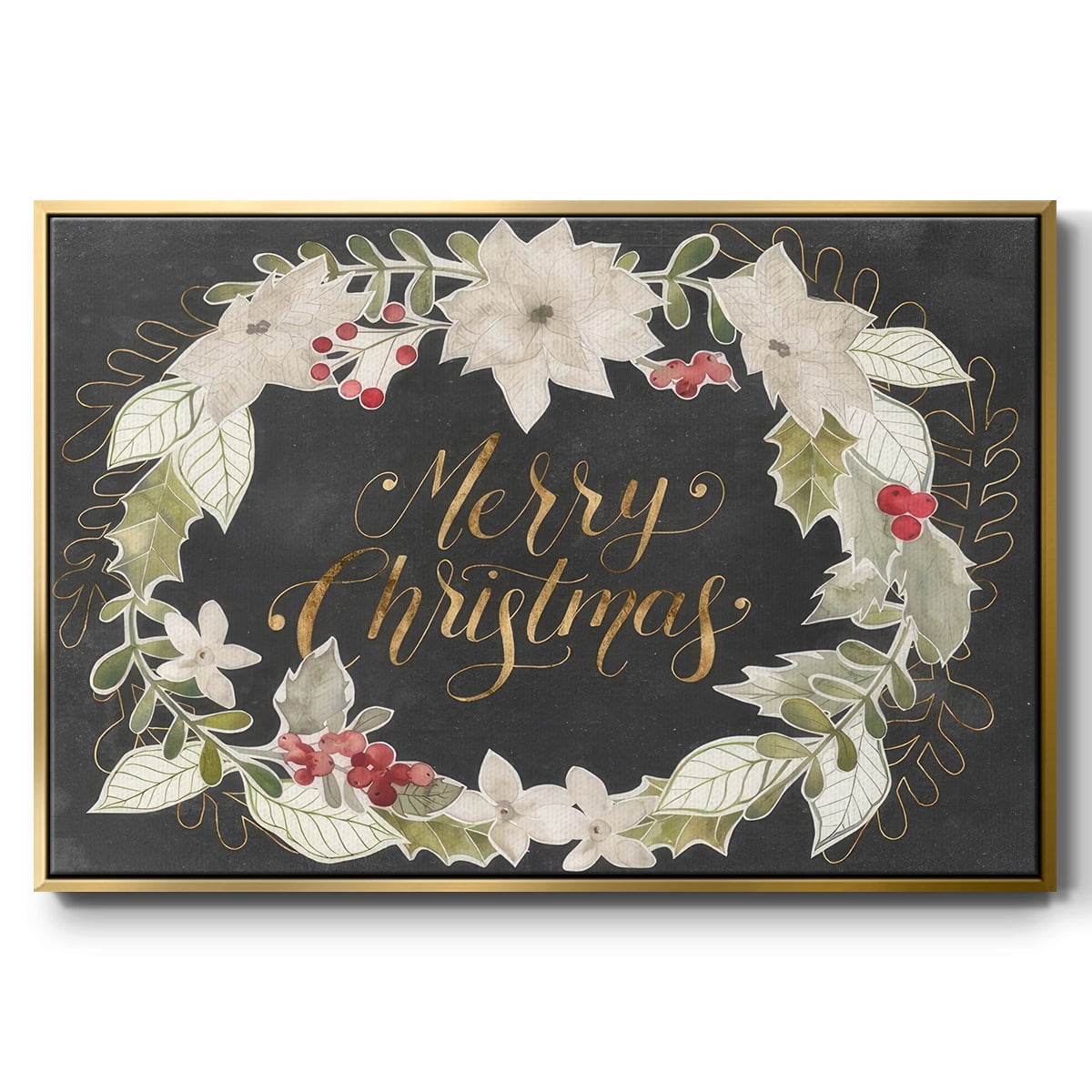 Gilded Christmas Collection A - Framed Gallery Wrapped Holiday Canvas - 25 x 37 - Gold Frame