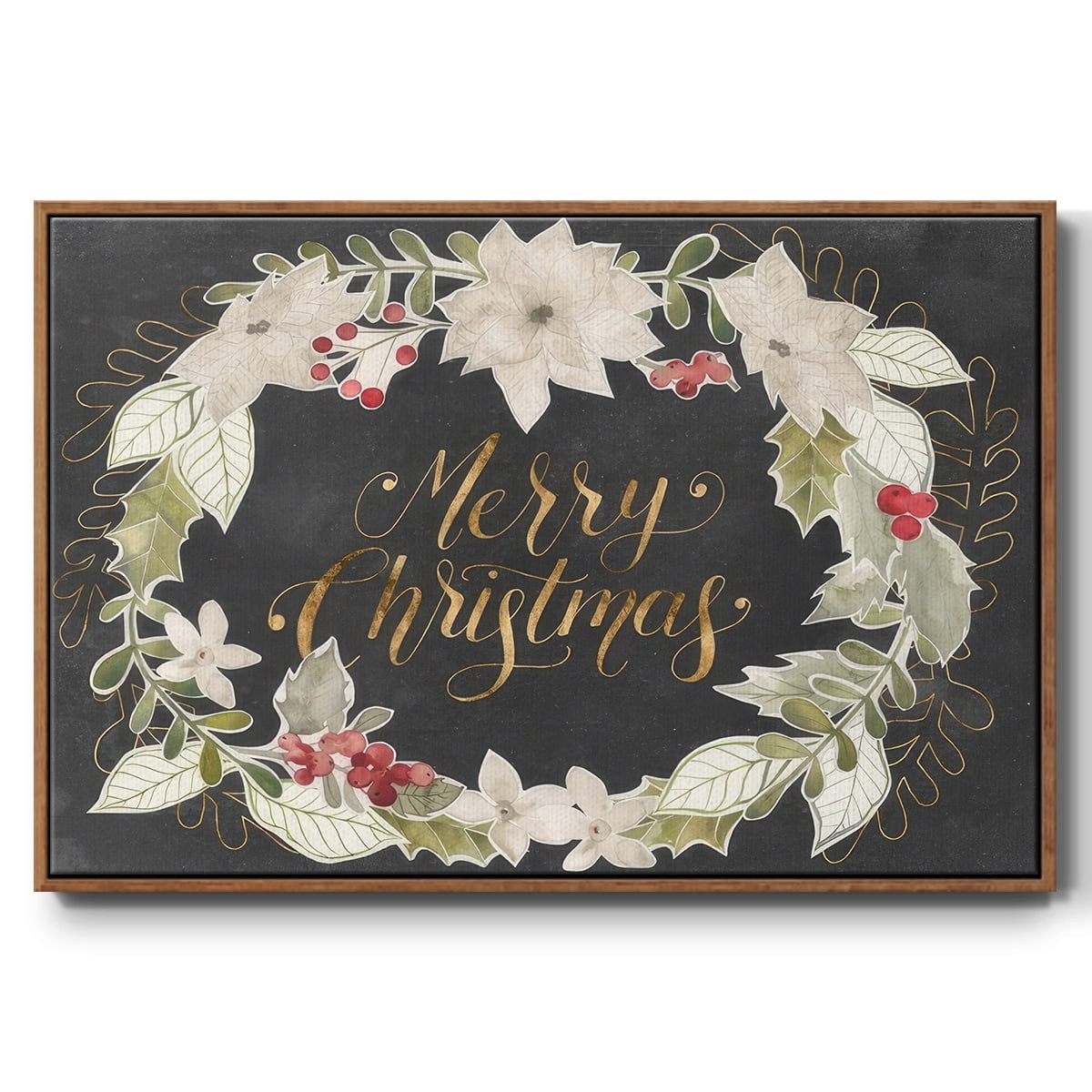 Gilded Christmas Collection A - Framed Gallery Wrapped Holiday Canvas - 25 x 37 - Rosewood Frame