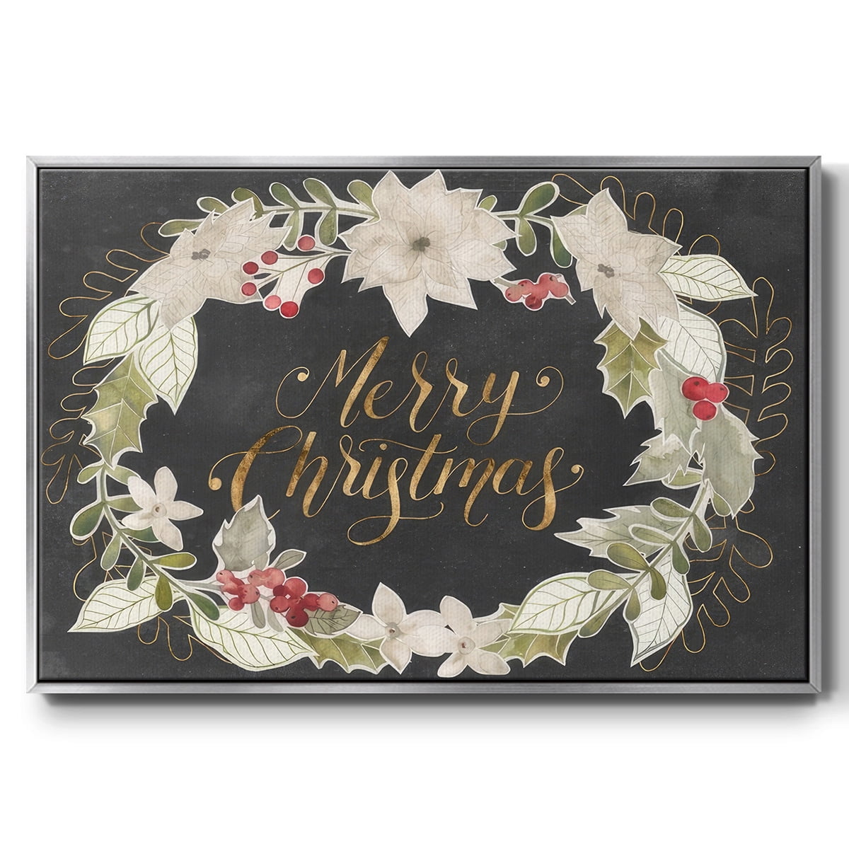 Gilded Christmas Collection A - Framed Gallery Wrapped Holiday Canvas - 25 x 37 - Silver Frame