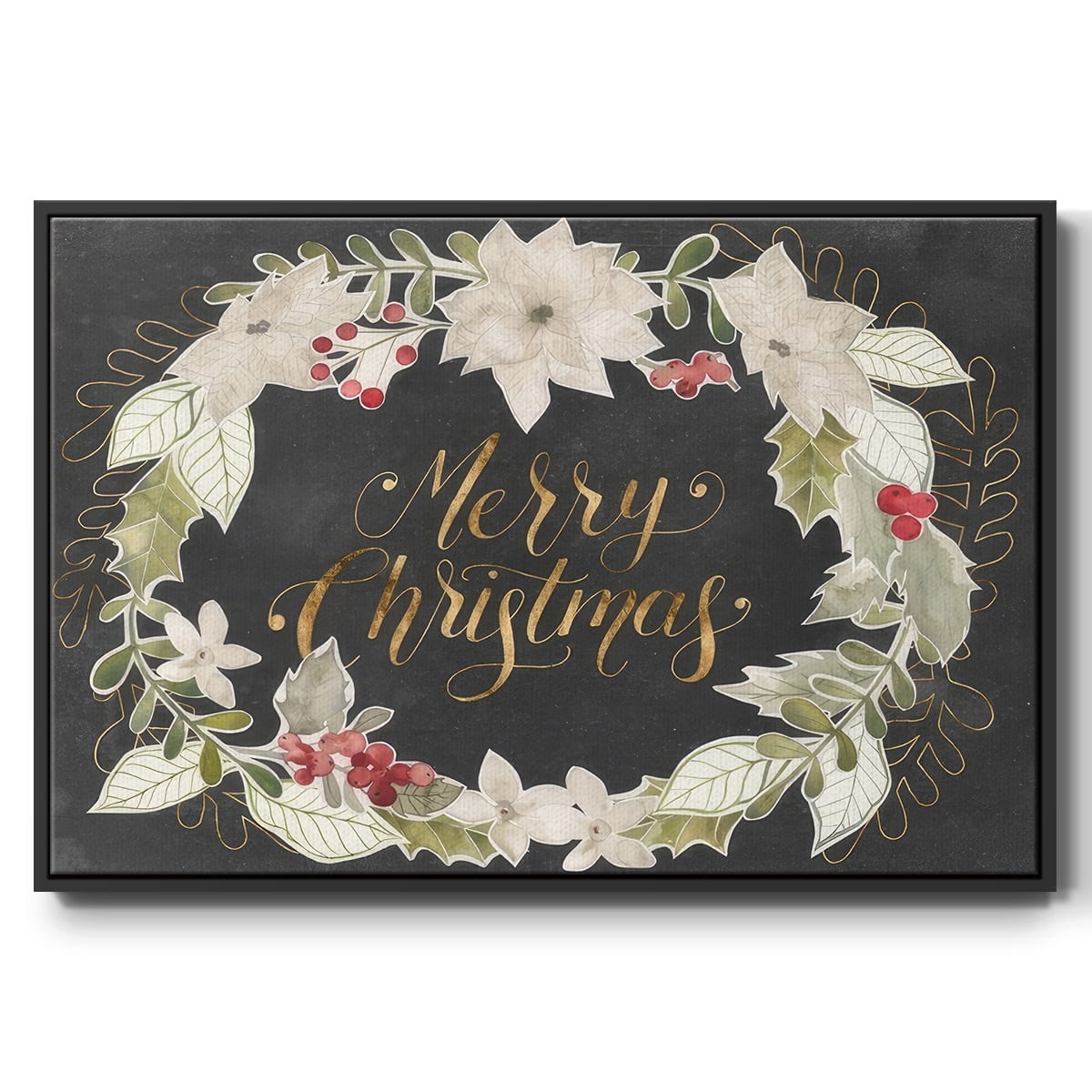 Gilded Christmas Collection A - Framed Gallery Wrapped Holiday Canvas - 27 x 41 - Black Frame