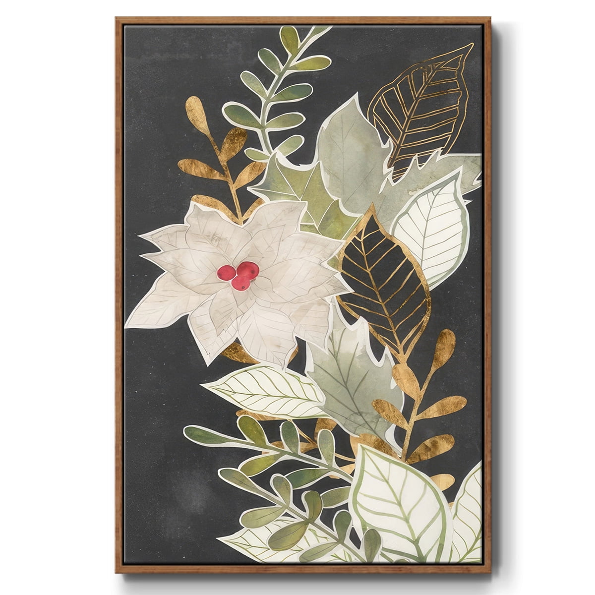 Gilded Christmas Collection B - Framed Gallery Wrapped Holiday Canvas - 25 x 37 - Rosewood Frame