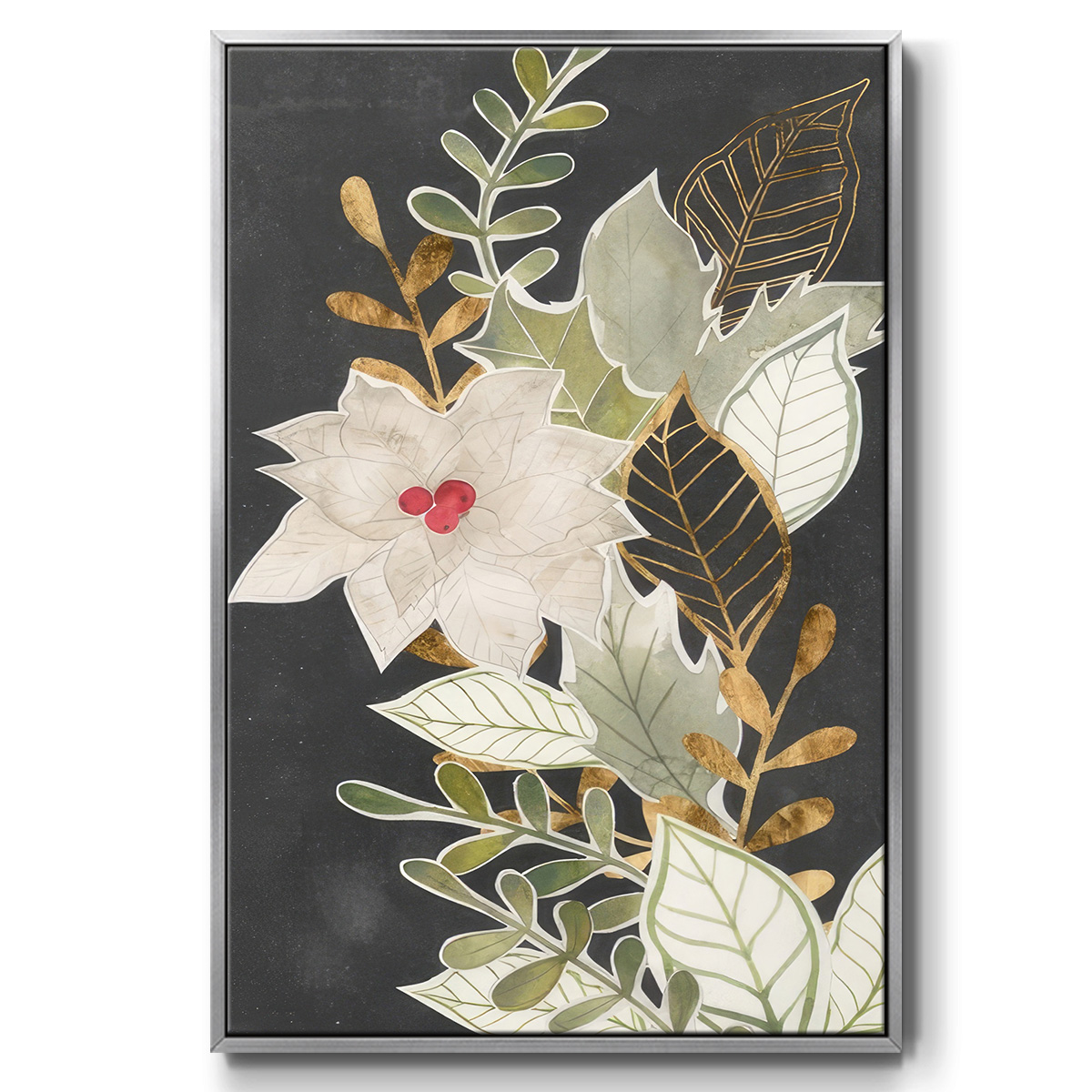 Gilded Christmas Collection B - Framed Gallery Wrapped Holiday Canvas - 25 x 37 - Silver Frame