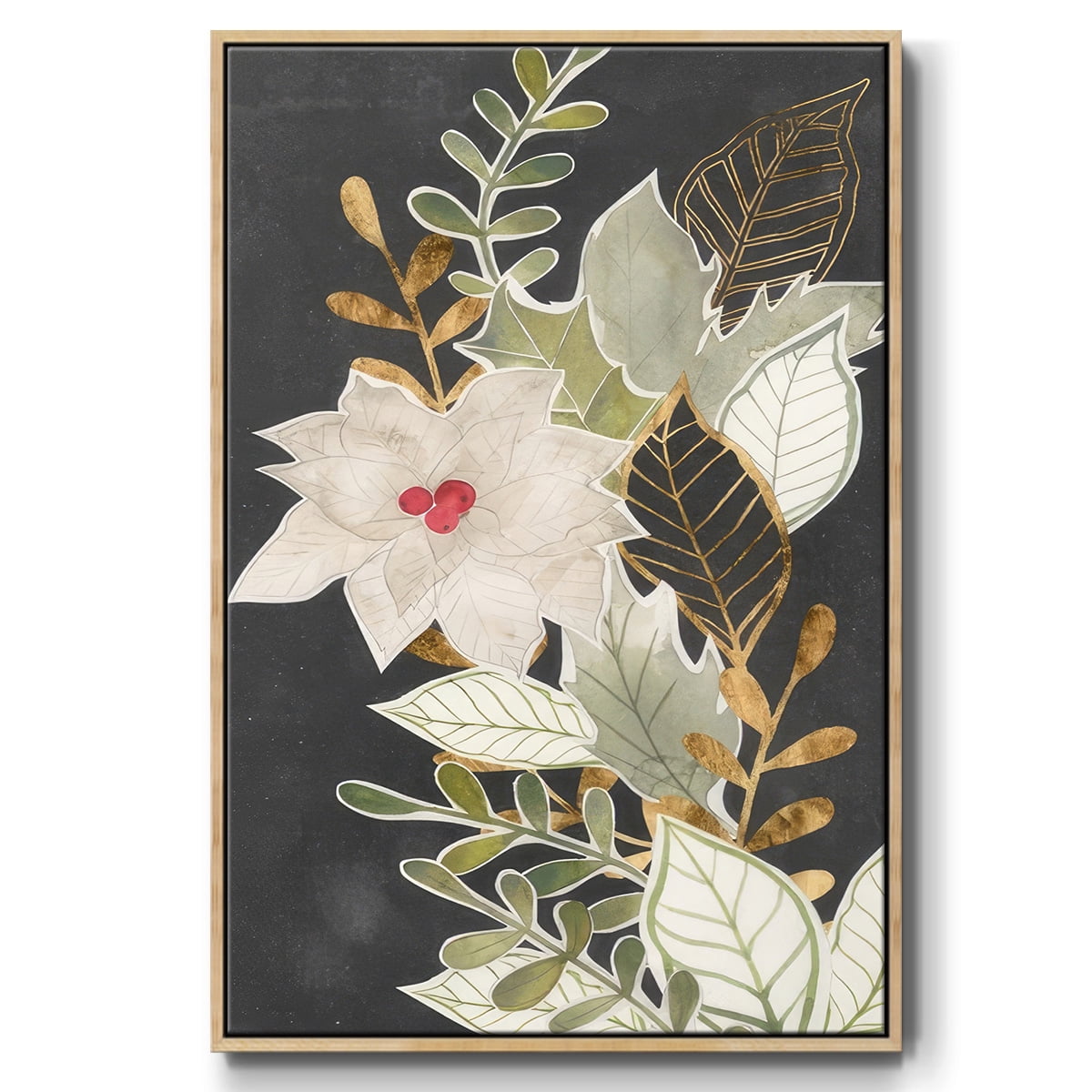 Gilded Christmas Collection B - Framed Gallery Wrapped Holiday Canvas - 27 x 41 - Natural Wood Frame