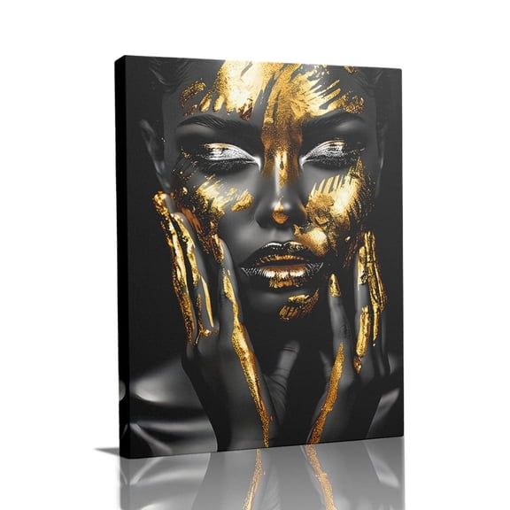 “Gilded Face with Metallic Accents” Luxury Canvas Wall Art Ready to Hang for Living Room and Bedroom