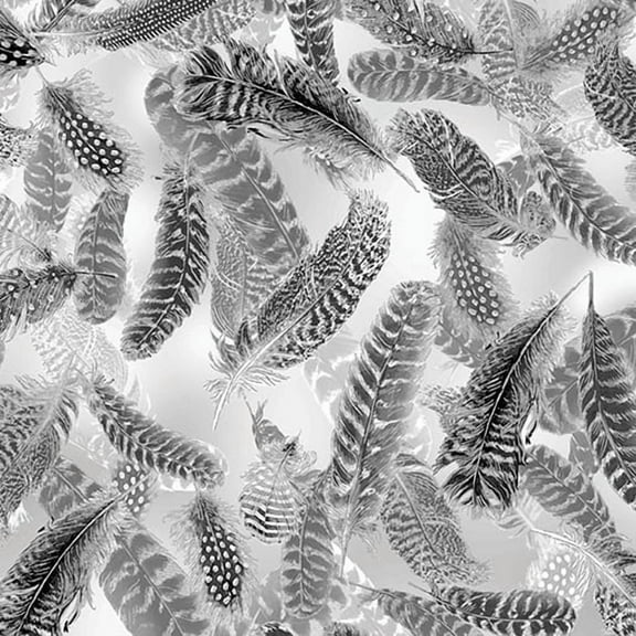 Gilded Feathers-1/2 Yard Increments, Cut Continuously (14034M-14 Dove/Gray Metallic)