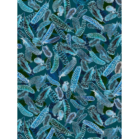 Gilded Feathers Peacock Blue (1yard)
