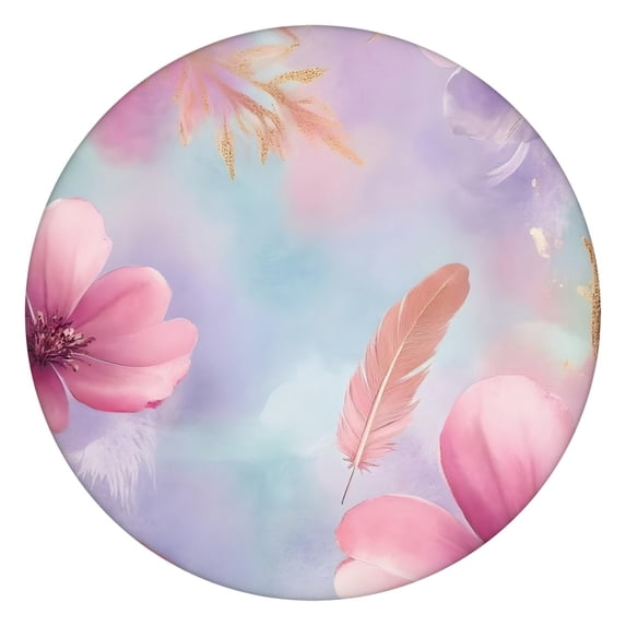 Gilded Floral Watercolor Pattern Round Fitted Tablecloth with Elastic Edge,Dining Table Cover Waterproof,Outdoor Round Tablecloth for Camping,Dining,Indoor and Outdoor
