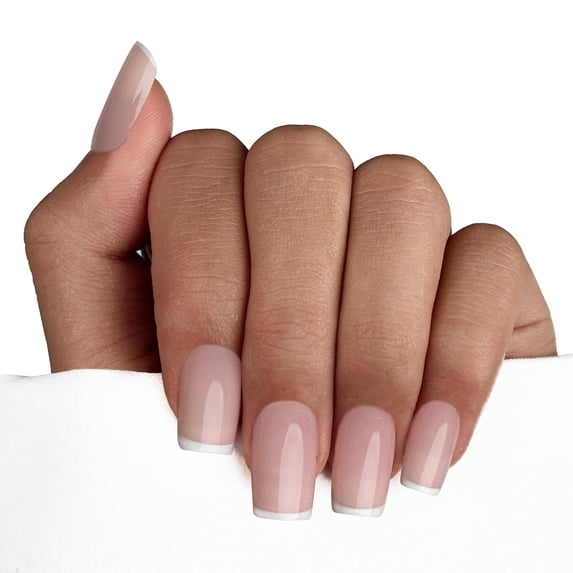 Gilded French Tip Press On Nails – Pointed Almond Shape, UV Finish, 24 pcs Reusable Glossy Kit (12 Sizes)