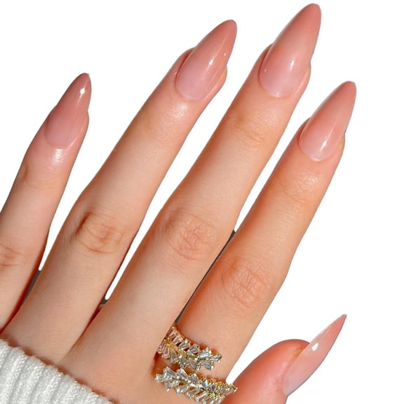 Gilded French Tip Press On Nails – Pointed Almond Shape, UV Finish, 24 pcs Reusable Glossy Kit (12 Sizes)
