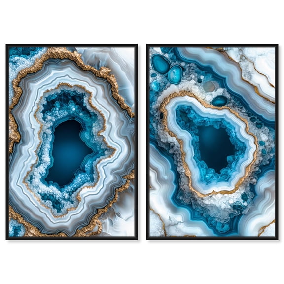 Gilded Geode Eye Duo Set Canvas Blue Wall Art by Art Remedy, Black Frame, 24 x 36