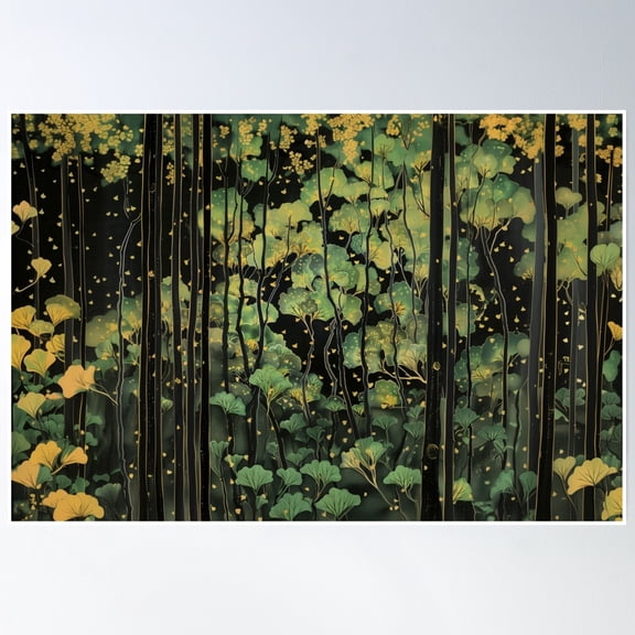 Gilded Ginko Forest Poster Wall Art, Modern Wall Decor, 8x12 UNFRAMED
