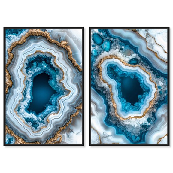 Gilded Glam Gallery 2 Panel Set Canvas Print Geode Art Prints by Art Remedy, Black Frame, 36 x 54