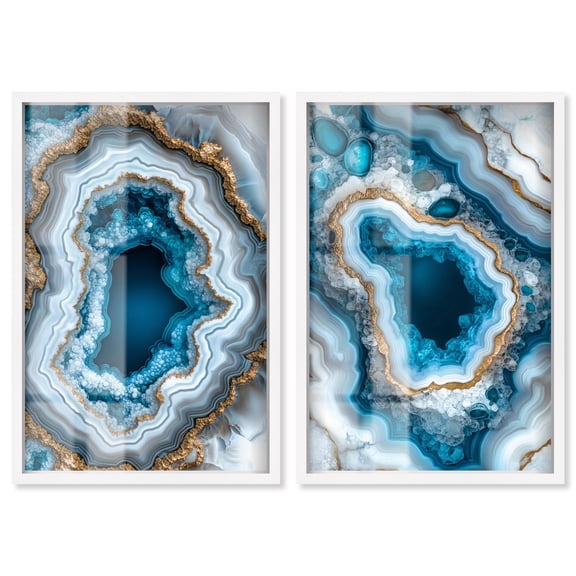 Gilded Glam Gallery 2 Panel Set Shadowbox Print Geode Art Prints by Art Remedy, White Frame, 16 x 24