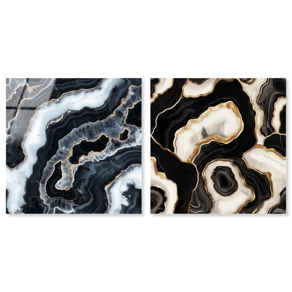 Gilded Glam Geode Pair Set Acrylic Boho Wall Decor by Art Remedy, Ready to Hang, 12 x 12
