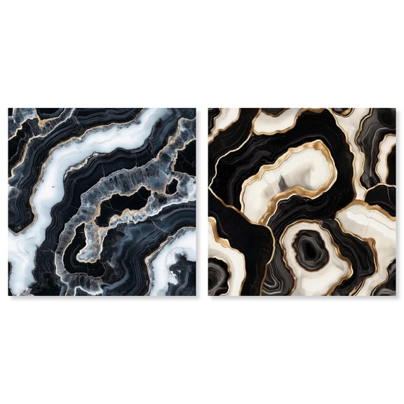 Gilded Glam Geode Pair Set Canvas Boho Wall Decor by Art Remedy, Gallery Wrapped, 24 x 24