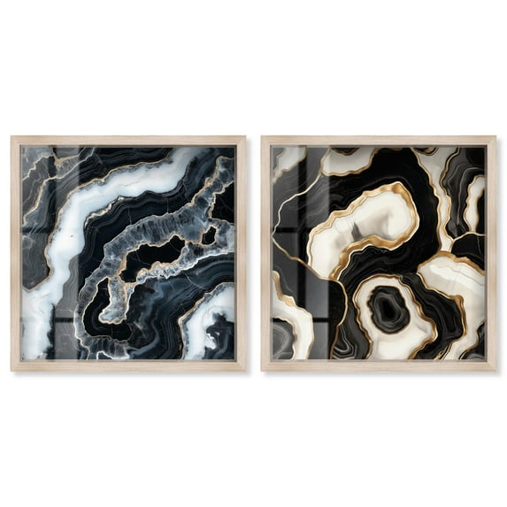 Gilded Glam Geode Pair Set Shadowbox Boho Wall Decor by Art Remedy, Blonde Frame, 40 x 40