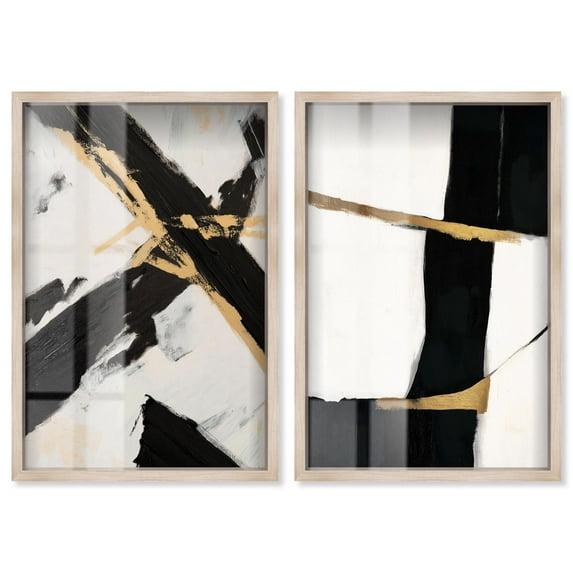 Gilded Glam Night 2 Panel Set Shadowbox Print Minimalist Wall Decor by Art Remedy, Blonde Frame, 30 x 45