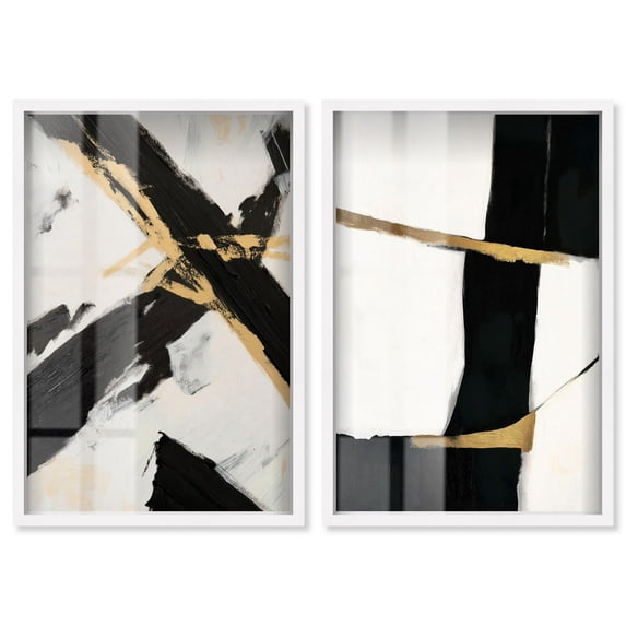 Gilded Glam Night 2 Panel Set Shadowbox Print Minimalist Wall Decor by Art Remedy, White Frame, 30 x 45