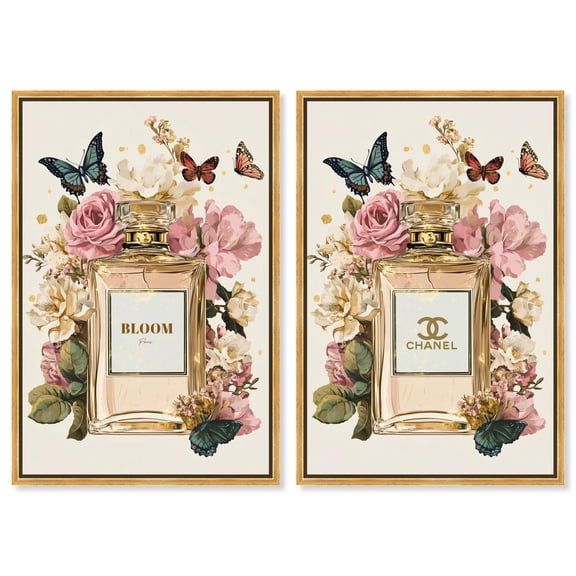 Gilded Glamour 2 Panel Set Canvas Print Fashion Wall Art by Art Remedy, Gold Frame, 10 x 15