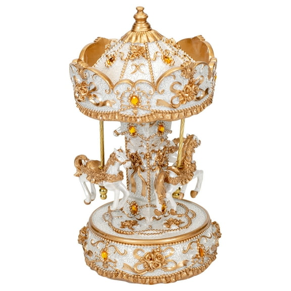 Gilded Gold Tone Horses Musical Carousel 10 inch Rotating Figurine Plays Tune Carousel Waltz