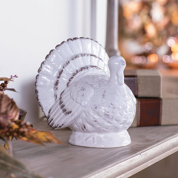 Gilded Harvest White Ceramic Turkey - Home Decor - 1 Piece