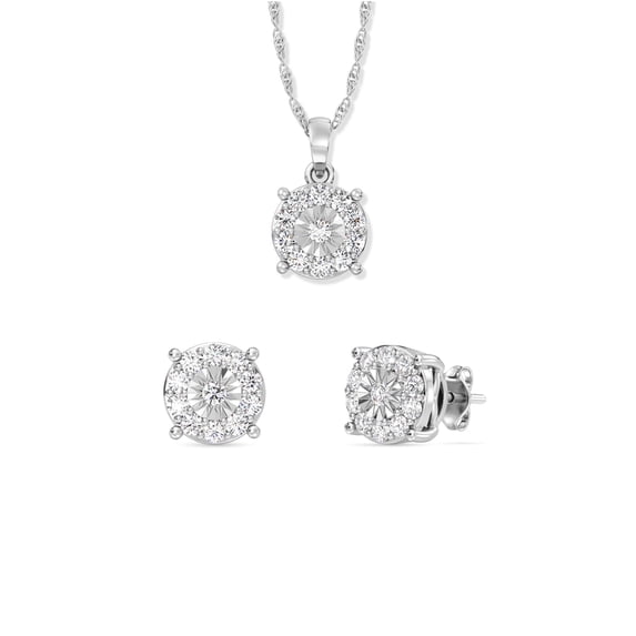 Gilded Lab grown 1 Cttw Diamond sterling silver stud earring and necklace set
