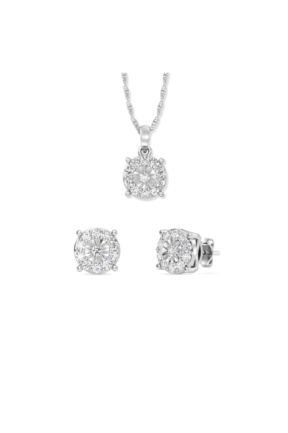 Gilded Lab grown 1 Cttw Diamond sterling silver stud earring and necklace set