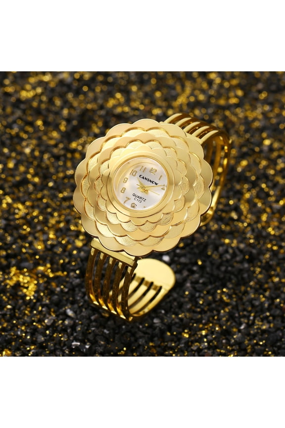 Gilded Layered Flower Watch: A Romantic, Luxe Statement Piece