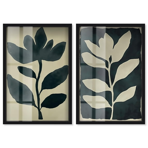 Gilded Minimalist Pair 2 Panel Set Shadowbox Print Minimalist Wall Decor by Art Remedy, Black Frame, 20 x 30