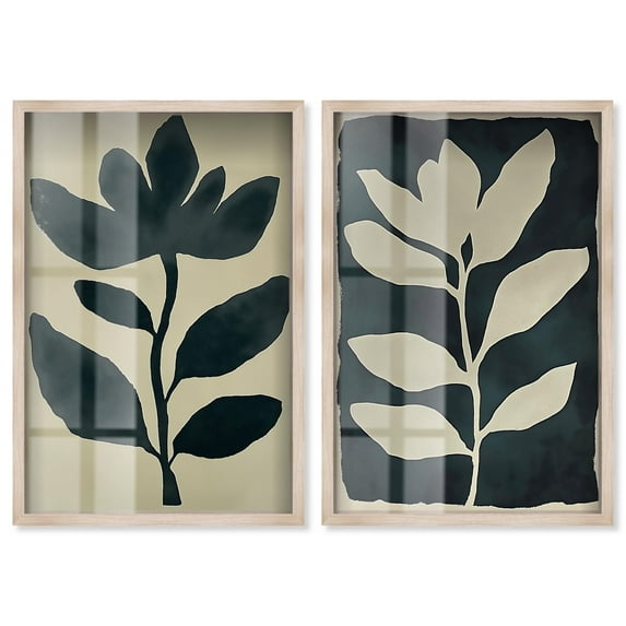 Gilded Minimalist Pair 2 Panel Set Shadowbox Print Minimalist Wall Decor by Art Remedy, Blonde Frame, 16 x 24