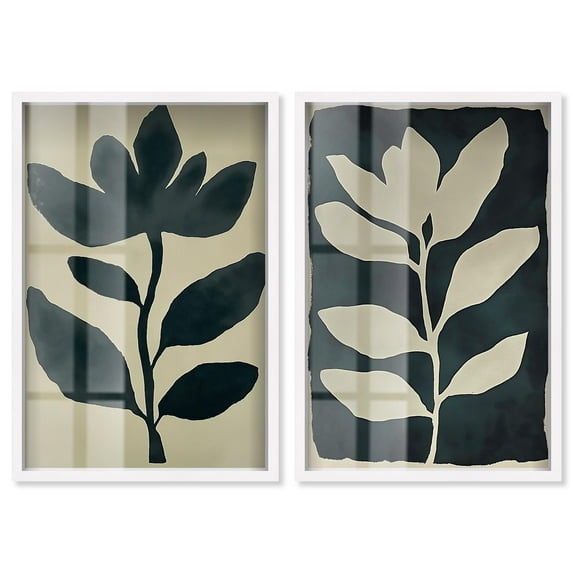 Gilded Minimalist Pair 2 Panel Set Shadowbox Print Minimalist Wall Decor by Art Remedy, White Frame, 16 x 24