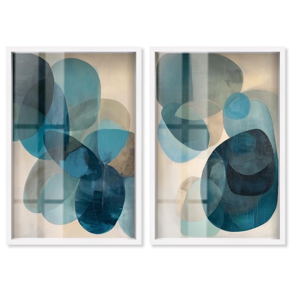 Gilded Modern Japandi Harmony Duo Shadowbox Print Living Room Decor by Art Remedy, White Frame, 24 x 36