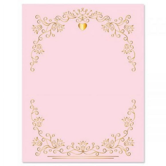 Gilded Romance Letter Papers - Set of 25 Valentine'stationery papers are 8 1/2" x 11", compatible computer paper, great for Weddings Announcements, Anniversary Invitations, Valentine's Day Party