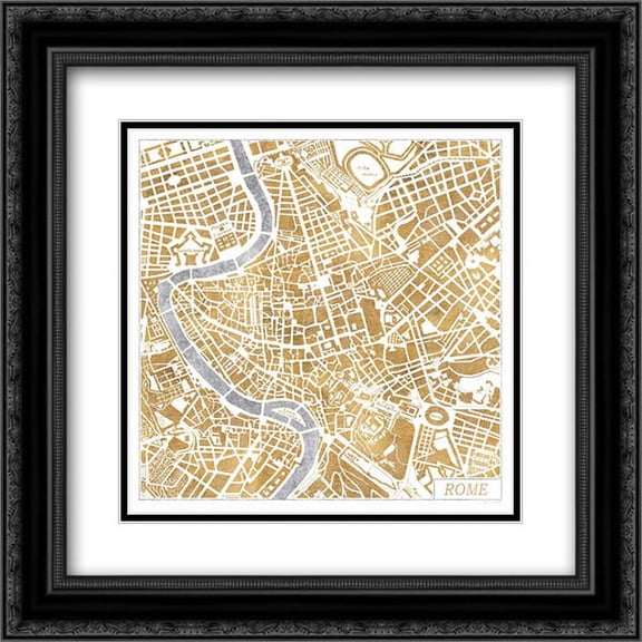 Gilded Rome Map 2x Matted 20x20 Black Ornate Framed Art Print by Marshall, Laura