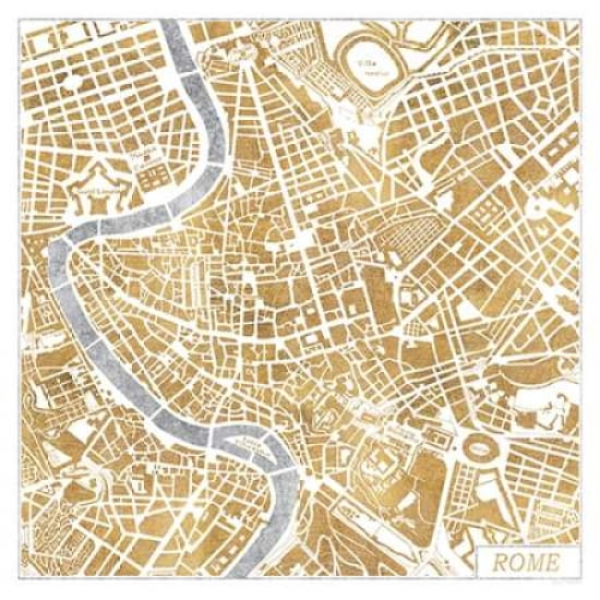 Gilded Rome Map Canvas Art - Laura Marshall (24 x 24)