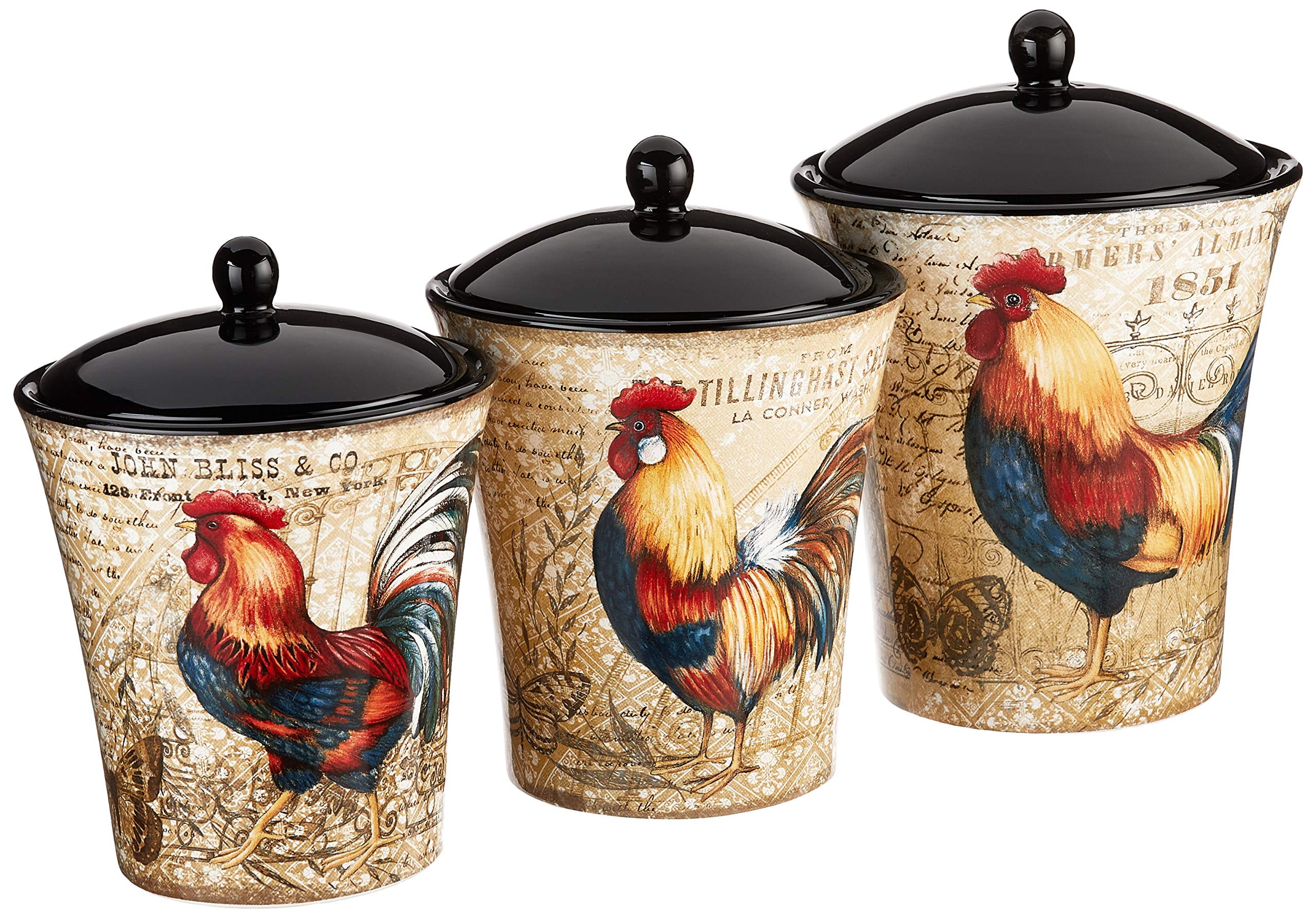 Black and Beige Ceramic Rooster Kitchen Canister Set