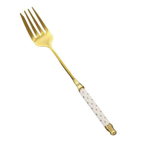 Gilded Stainless Steel Forks with Ceramic Handle, Kitchen Utensil Tableware Steak Cutlery Set for Home and Restaurant