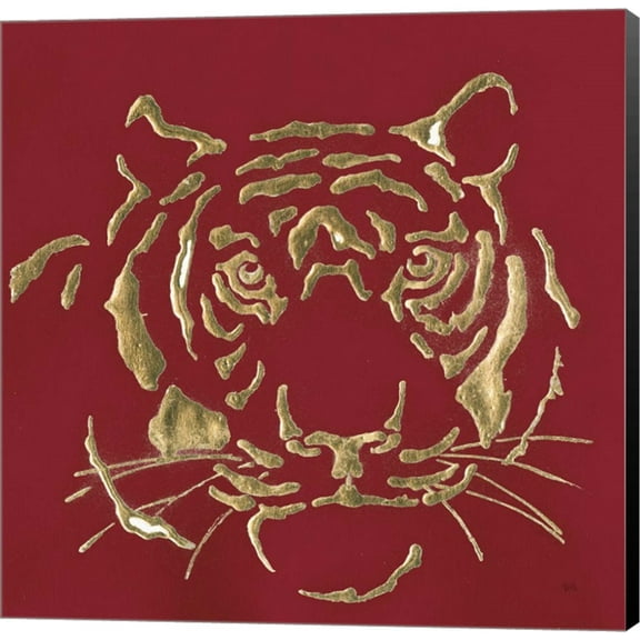 Gilded Tiger on Red by Chris Paschke, Canvas Wall Art, 12W x 12H