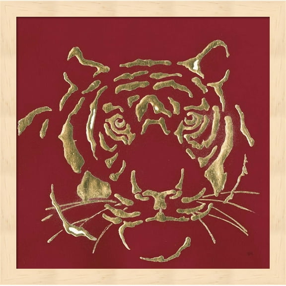 Gilded Tiger on Red by Chris Paschke, Framed Wall Art, 13.25W x 13.25H