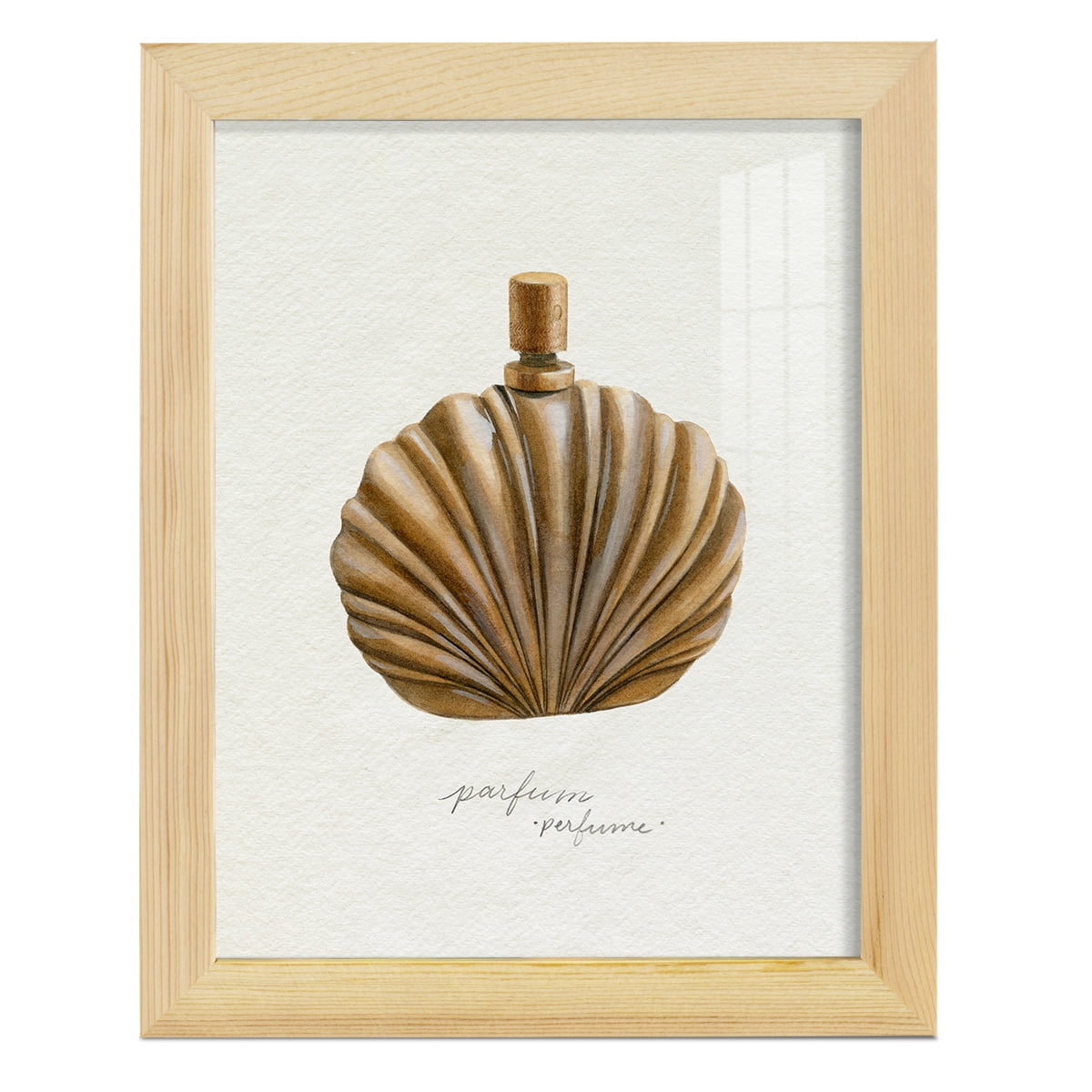 Gilded Toiletries II - Framed Print w/glass - Natural Wood