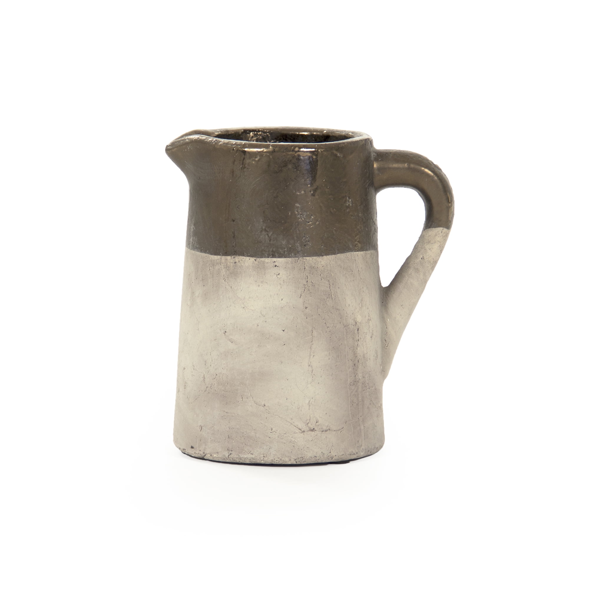 Gilded Top Small Ceramic Jug With Handle - Two Toned Gold & Beige
