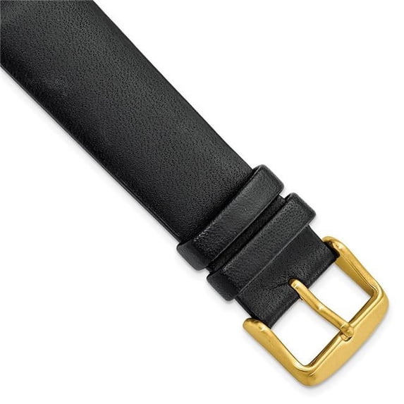 Gilden 20 mm Black Padded No-Stitch Calfskin Gold IP-Platd Buckle Watch Band