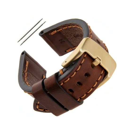 Gilden Gents Thick and Heavy Sport Calfskin 20-26mm Leather Watch Band TS62 (22mm End Width, Brown, Gold Buckle)