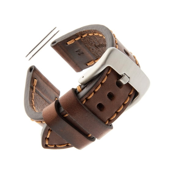Gilden Gents Thick and Heavy Sport Calfskin 20-26mm Leather Watch Band TS62 (24mm End Width, Brown, Stainless Steel Buckle)