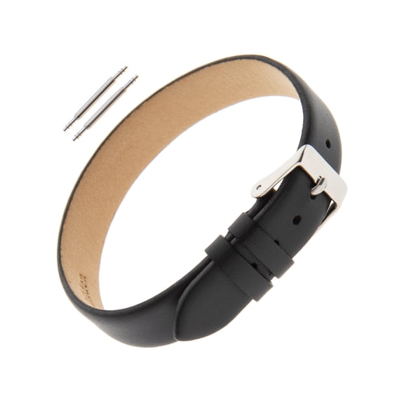 Gilden Ladies 8-14mm Classic Calfskin Black One-Piece Leather Watch Band Charm Bracelet F601 (8mm End Width)