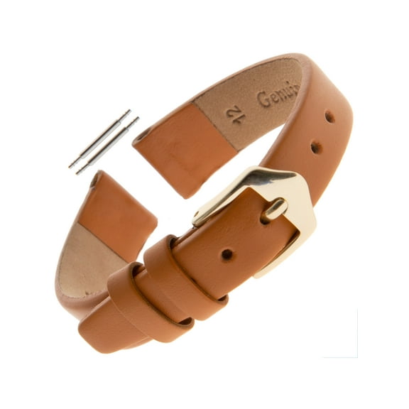 Gilden Ladies Classic Calskin Fashion Color 10-14mm Flat Leather Watch Band F60 (12mm End Width, Regular Length, Tan)