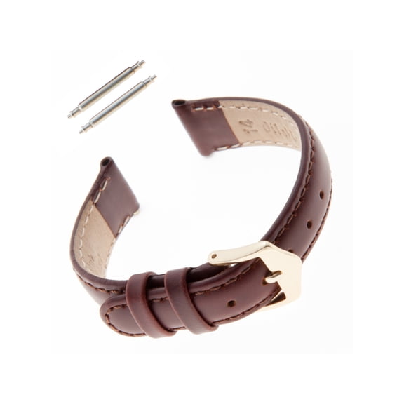 Gilden Ladies Water-Resistant Oilskin 10-14mm Leather Watch Band MSW63 (12mm End Width, Long Length, Auburn Brown, Gold-Tone Buckle)